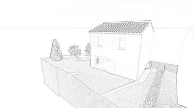 Vue 3D villa B en mode croquis - Architecture contemporaine méditerranéenne