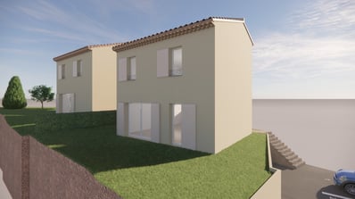 Vue 3D sous angle ouest - Ensoleillement des villas en matinée