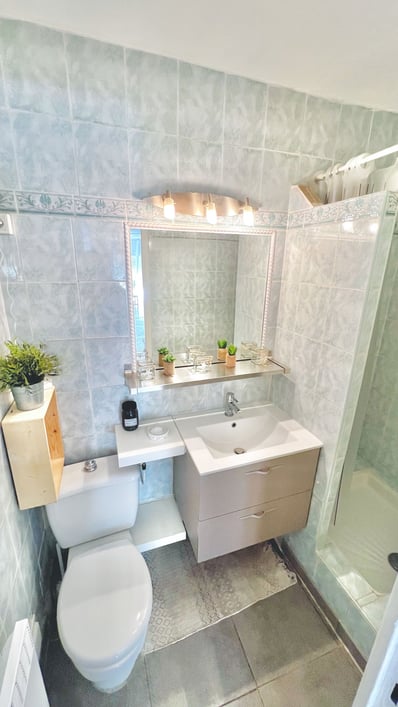 Visite virtuelle 360° salle de bain élégante Web designer annonce immobilière