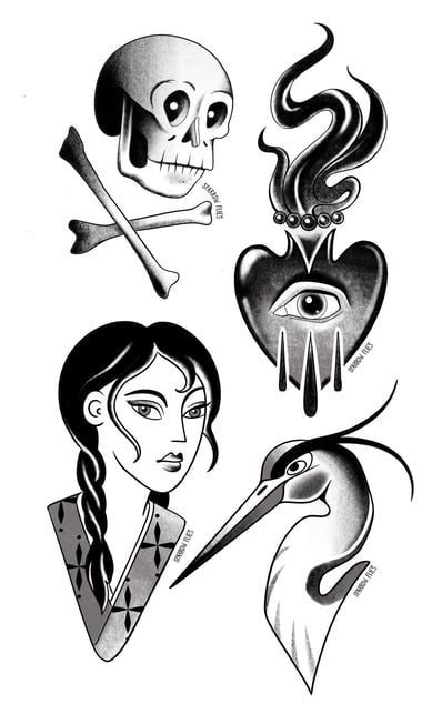 Available illustrative tattoo designs by Sparrow Flies