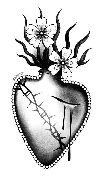 Available sacred heart tattoo design by Sparrow flies