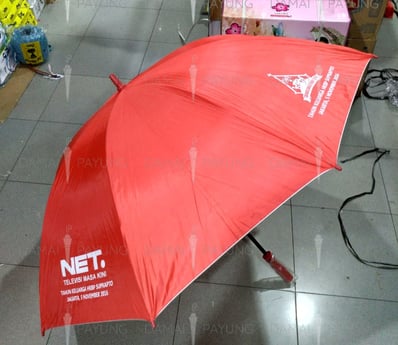 Payung promosi polos golf merah silver NET TV