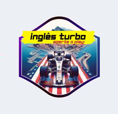 o logotipo do inglês turbo: um carro de formula 1 em cima de uma bandeira dos EUA