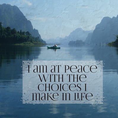 A solitary rowing boat on a lake plus text