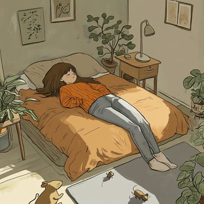 A woman laid on her bed relaxing