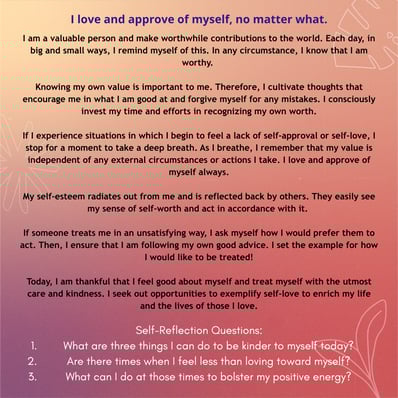 Text affirmation on orange and purple background