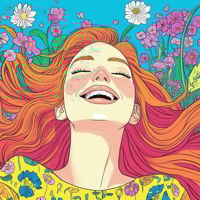 Joyful woman with floral motifs