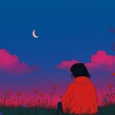 A woman sat under the moon