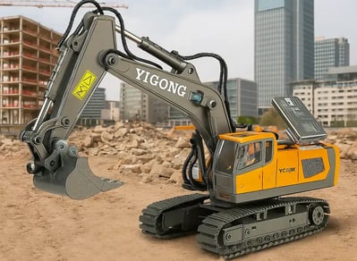 Excavadora a control remoto en construcción