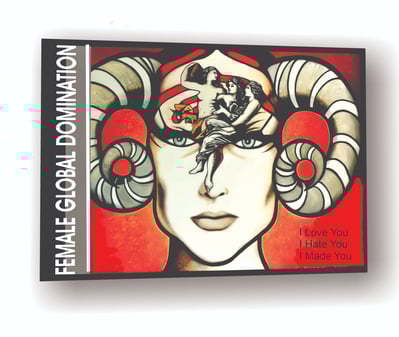 Female Global Domination Women face with horns Ram Animal Spirit Portrait