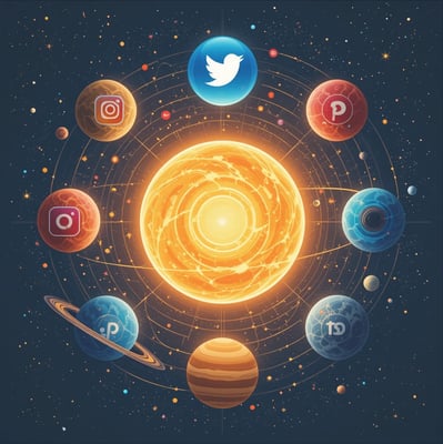 a sunflower with social media icons and social icons