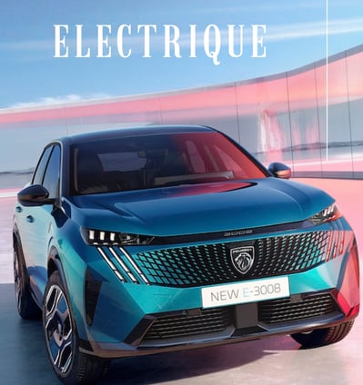 a blue electric peugeot e 3008 car with the words electric