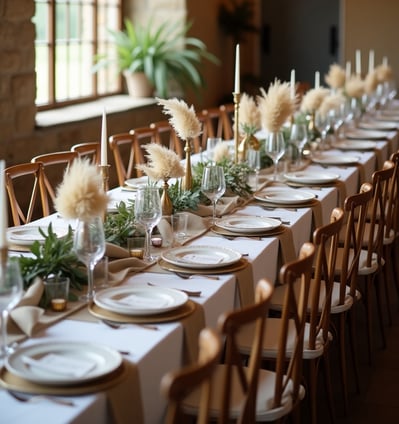Table décorée dans un thème rustique chic pour une réception de mariage