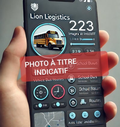 a person holding a cell phone with a school bus in the background