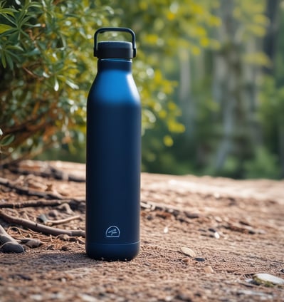 A red insulated bottle with a stainless steel cap and a black strap. Attached is a white tag with a blue accent that reads 'Squeeze 600 ml'. The bottle is set against a plain white background.