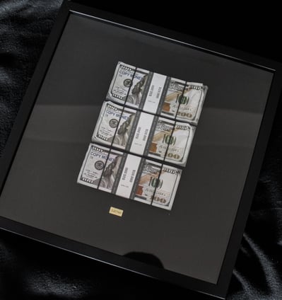 A luxury black motivational frame with money and motivational quotes