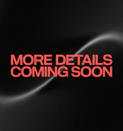 a black and white photo of a black and red text that says more details coming