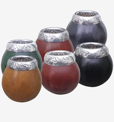 Gourd mates with a chiseled aluminum ferrule. Handcrafted.