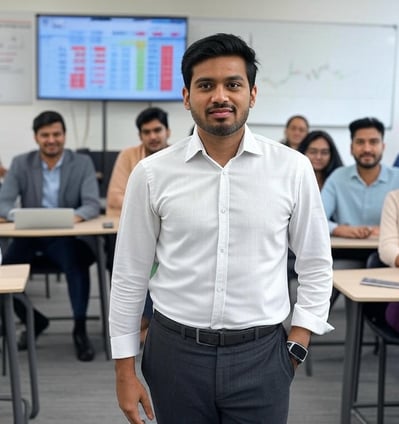a man standing in front of a classroom with a group of students