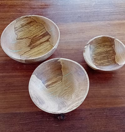 3 oak bowls turned while green and now warped into ovals