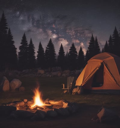 camping y fogata bajo las estrellas