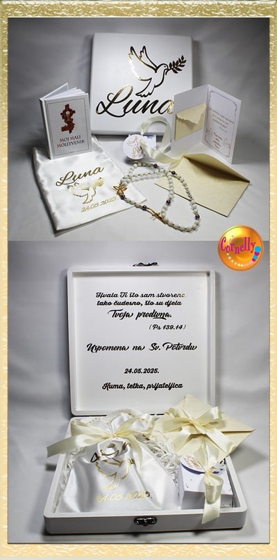 poklon set za svetu potvrdu sa personaliziranom krunicom i molitvenikom