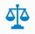 Icono azul de asesoría legal con balanza, servicios jurídicos para vehículos.