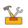a tool box cartoon style icon with hammer and spanner signs