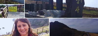 Foto da autora em tour na ilha Jeju.