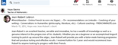 Example 7 of LinkedIn recommendations written for French teacher Jean-RobertLebrun