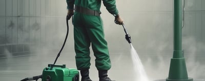Técnico da Venerra Facilities operando lavadora de alta pressão em piso externo em São Paulo