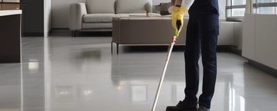 Profissional de limpeza da Venerra Facilities limpando piso em escritório corporativo em São Paulo