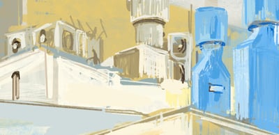 Digital drawing - Marbella hotel rooftop view