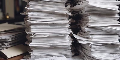 A close-up view of a financial document with printed figures and text, accompanied by a black pen resting on the paper. To the left, a digital calculator displays a number, suggesting it is used for calculations related to the document.