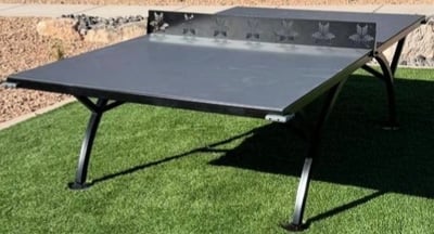 St. George Powder Coating powder coated steel metal outdoor ping pong table in grey and black 