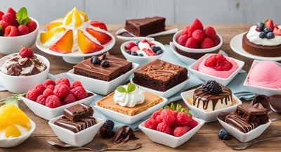 a variety of desserts and desserts on a table