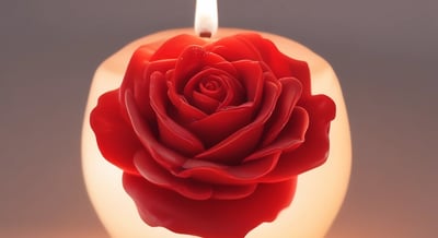 A collection of artisan candles with dried flowers and herbs embedded in the wax is arranged on a wooden surface. The candles vary in size, with some in glass containers. The dried flowers include lavender and rose petals, adding a rustic and handmade aesthetic. Soft lighting enhances the warm and cozy atmosphere.