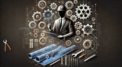 a man in a suit and helmet with a laptop