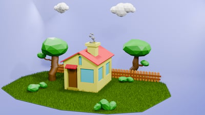 Low Poly House Game Ready 3D model, optimized for performance in FBX, OBJ, and Blender formats, perfect for game development.