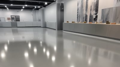 Grande ambiente que foi aplicado uma pintura epóxi no chão