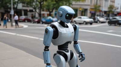 a robot that is standing on a sidewalk