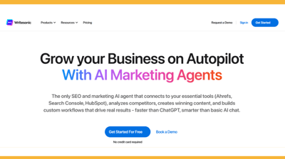 the home page of writesonic website with the words grow your business