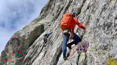 The crux pitch of Molteni route. Pizzo Badile, Valmasino.