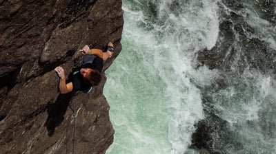 climbing above the river in Valmasino