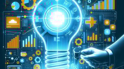 a person holding a light bulb in front of a Power BI dashboard