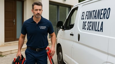 Fontanero llegando a una vivienda de urgencia