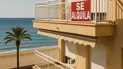 Apartamento en alquiler con cartel "Se alquila" y vistas al mar