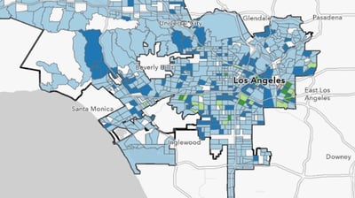 A spatial reference ArcGIS map showing data from 2022 of LA's Homeless Count.