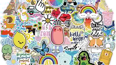 a circle of stickers with various stickers