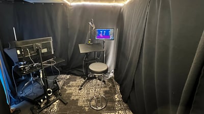 podcast studio, sound booth, microphone